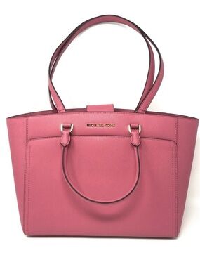 Michael Kors EMMY Large DOUBLE HANDLE TOTE Leather Handbag Purse Tulip Pink